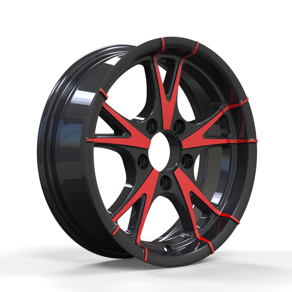 RAGE TRAILER WHEEL RHINO Aluminum CW515 , 15X5, 5X4.5 BLACK+RED FACE 15X5, 5X4.5