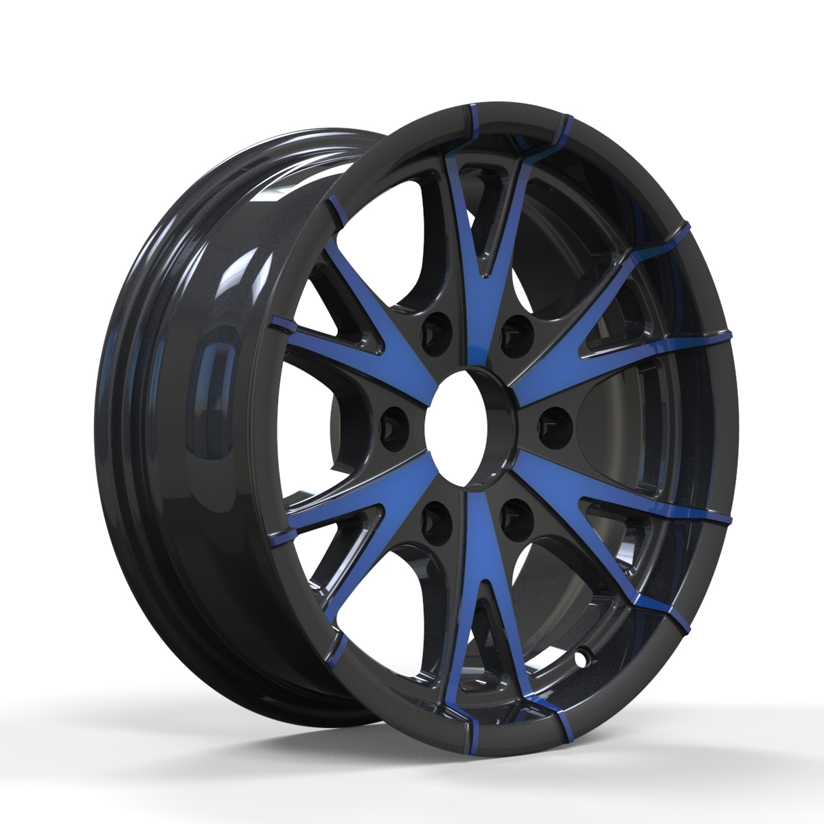 RAGE TRAILER WHEEL RHINO  CW516 , 15X6, 6X5.5 BLACK+BLUE FACE 15X6