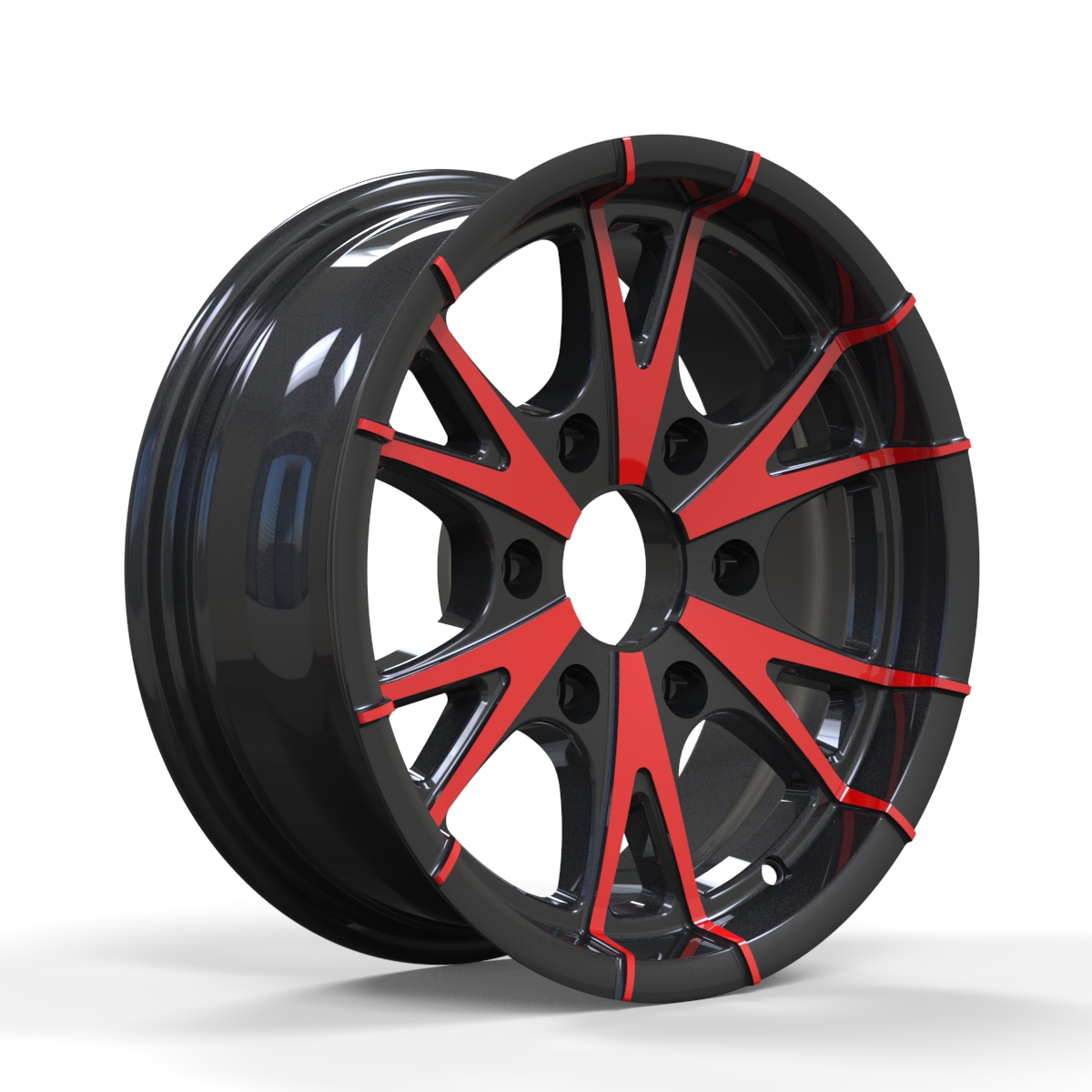 RAGE TRAILER WHEEL RHINO  CW516 , 15X6, 6X5.5 BLACK+RED FACE 15x6